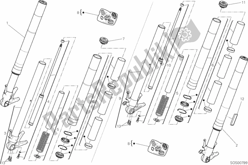 All parts for the Front Fork of the Ducati Diavel Xdiavel S USA 1260 2016